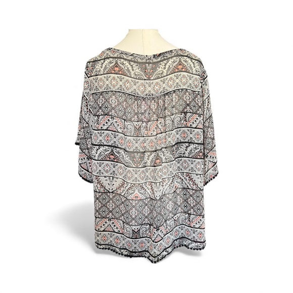 🖤💗 EUC MUDD Boho Black, Pink & White Hi-Low Button Front Top | Sz XL - Picture 3 of 7